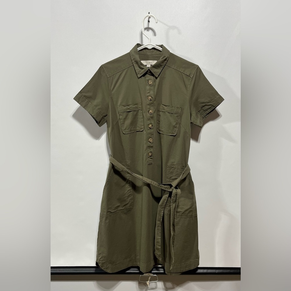 LOFT Army Green Belted Shirt Dress With Front Pockets Size Small New With Tags